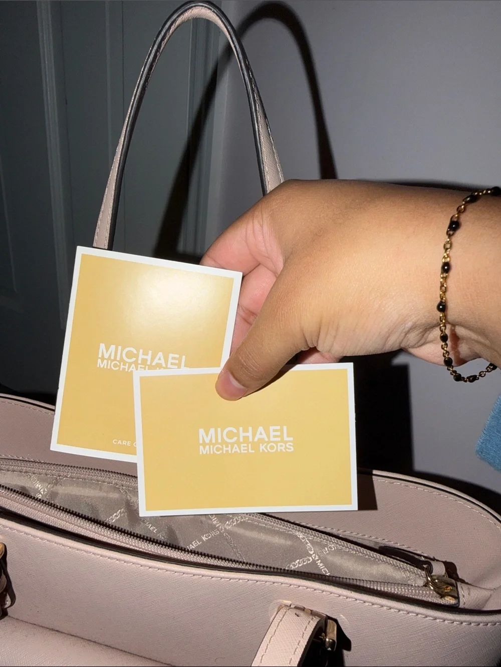 Michael Kors Pale Pink Saffiano Leather Tote with Front Pocket